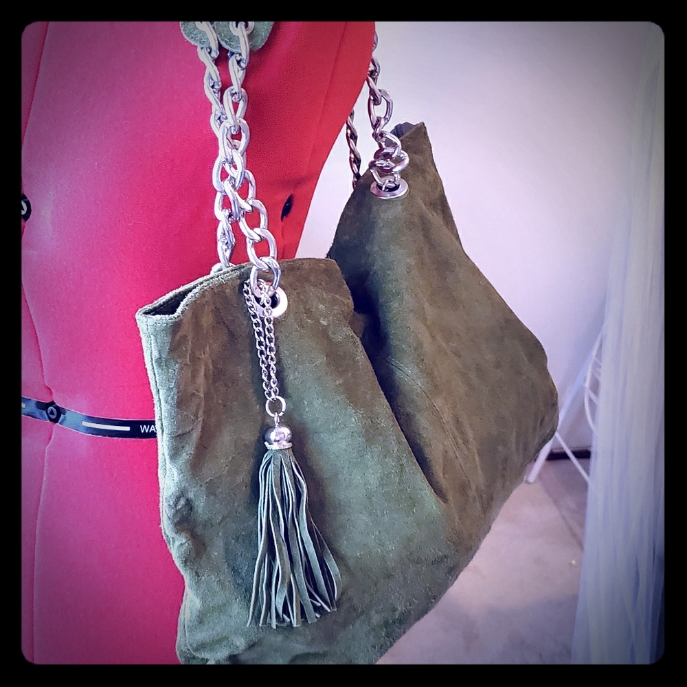 Italian Swede leather green bag